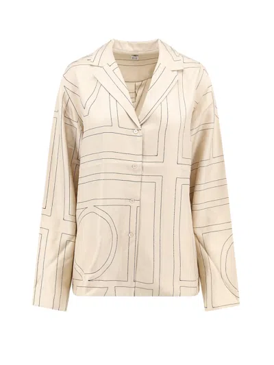 Totême Toteme Monogram Embroidered Pajama Pants In Neutral