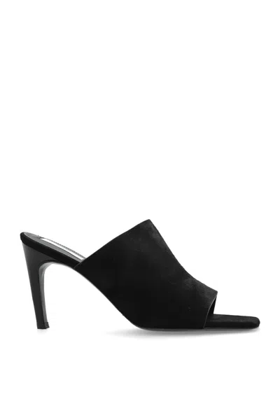 Totême Sculpted Heel Suede Mules With Toe Strap In Animal Print