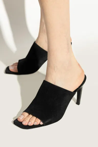 Totême Sculpted Heel Suede Mules With Toe Strap In Animal Print