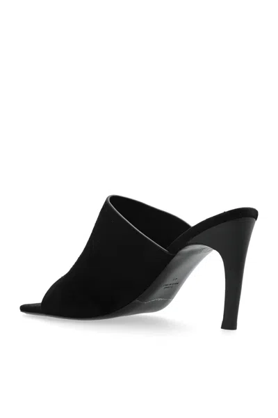 Totême Sculpted Heel Suede Mules With Toe Strap In Animal Print