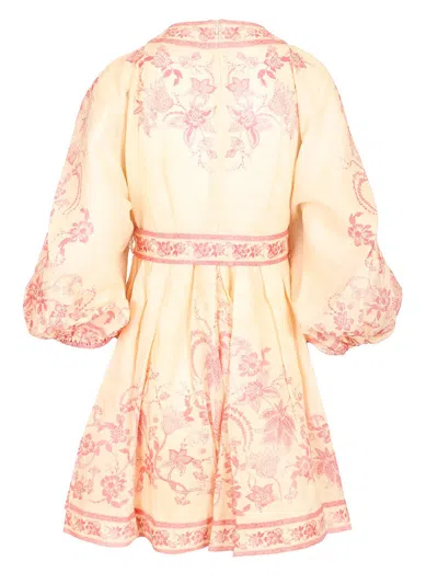 Zimmermann Beige Lucky Printed Mini Dress In Pink