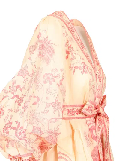 Zimmermann Beige Lucky Printed Mini Dress In Pink