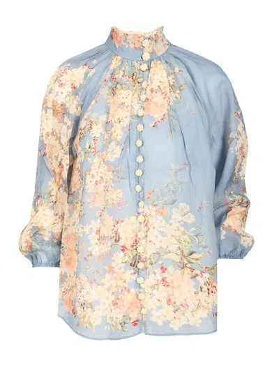 Zimmermann Cascadian Billowed Ramie Shirt In Multi