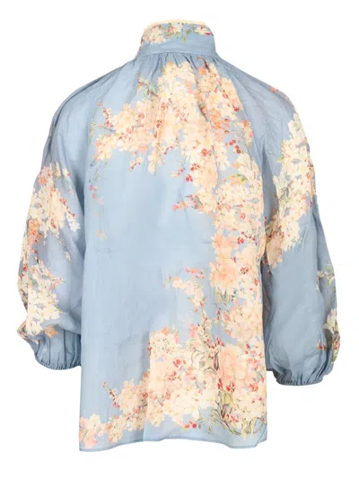 Zimmermann Cascadian Billowed Ramie Shirt In Multi