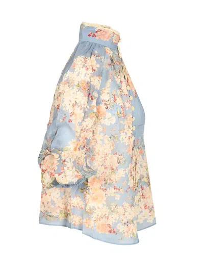 Zimmermann Cascadian Billowed Ramie Shirt In Multi