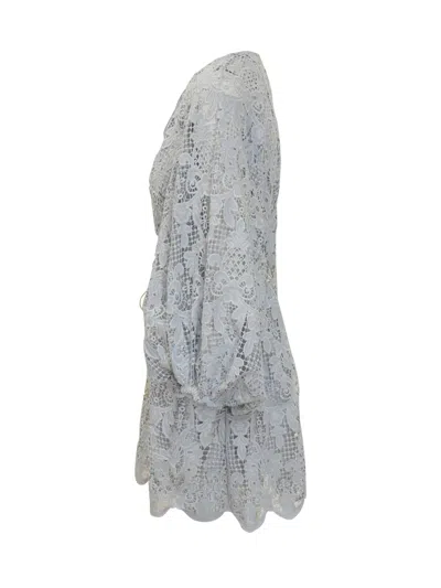 Zimmermann Ascension Lace Mini Dress W/ Belt In Blue