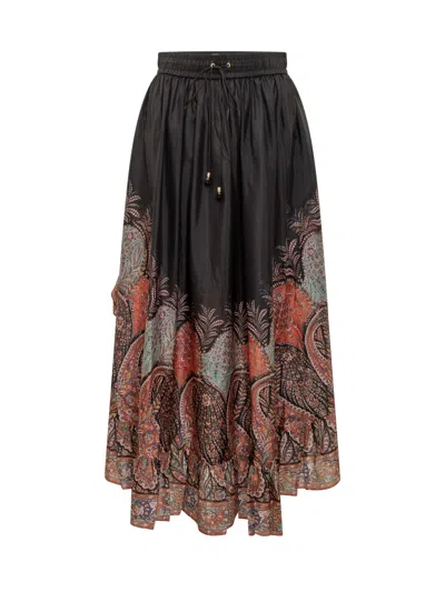 Zimmermann Rhiannon Printed Silk Skirt In Black