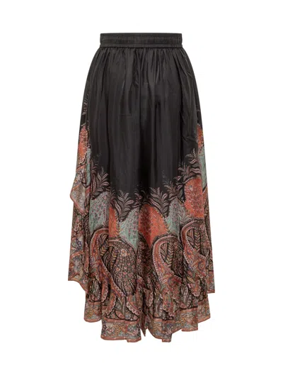 Zimmermann Rhiannon Printed Silk Skirt In Black
