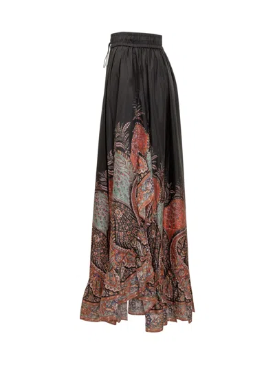 Zimmermann Rhiannon Printed Silk Skirt In Black