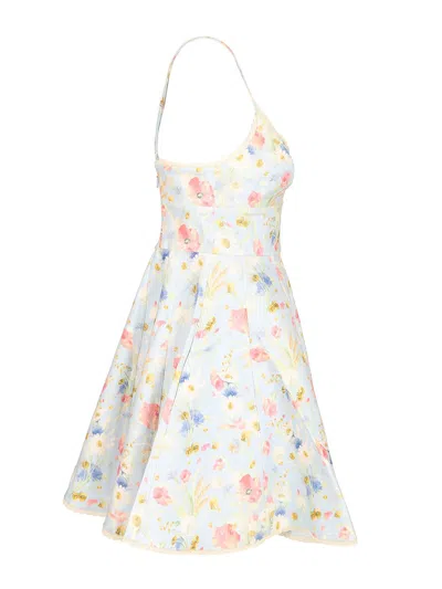 Zimmermann Lucky Lace-trimmed Floral-print Linen Mini Dress In Gray