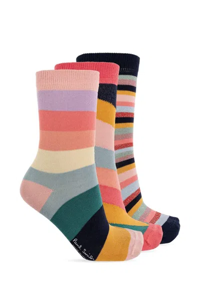 Paul Smith Three Pack Of Cotton Socks With Lurex Thread In Multi