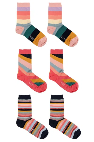 Paul Smith Three Pack Of Cotton Socks With Lurex Thread In Multi