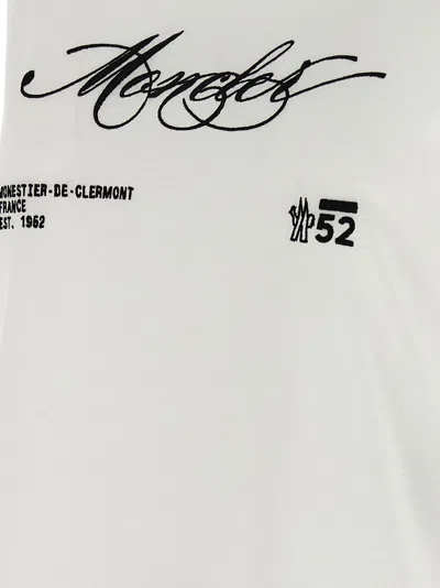 Moncler Cotton T Shirt With Embroidered Cursive Logo In White