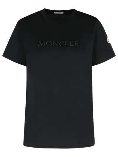 Moncler Embroidered Logo Cotton T-shirt In Black