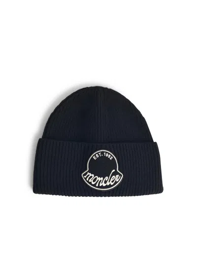 Moncler Knitted Cotton Beanie Hat Turn Up Brim In Brown