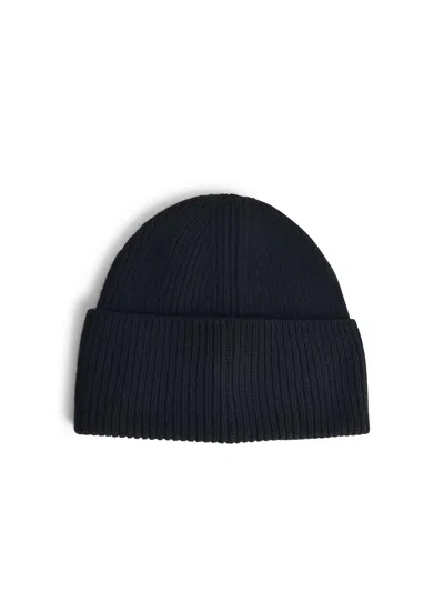 Moncler Knitted Cotton Beanie Hat Turn Up Brim In Brown