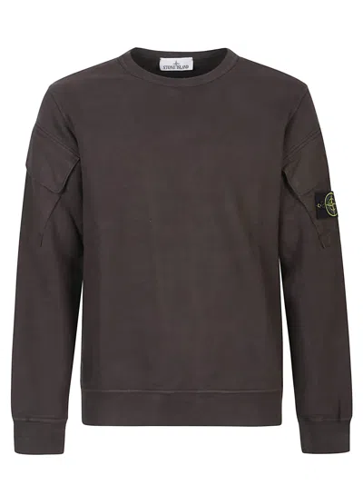 Stone Island Logo Crewneck Sweatshirt In Brown