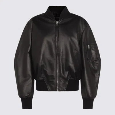 Attico The  Lamb Leather Bomber Jacket With Oversized Silhouette And Utility Pockets In Black