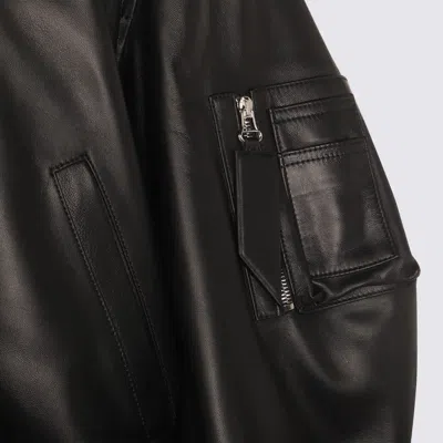 Attico The  Lamb Leather Bomber Jacket With Oversized Silhouette And Utility Pockets In Black