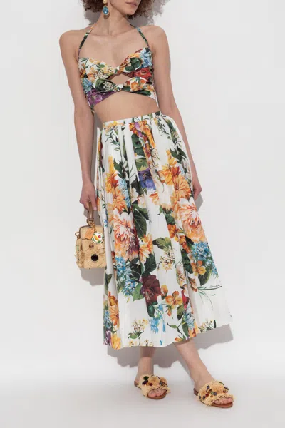 Dolce & Gabbana Flower-bouquet Print Midi Skirt In Multi