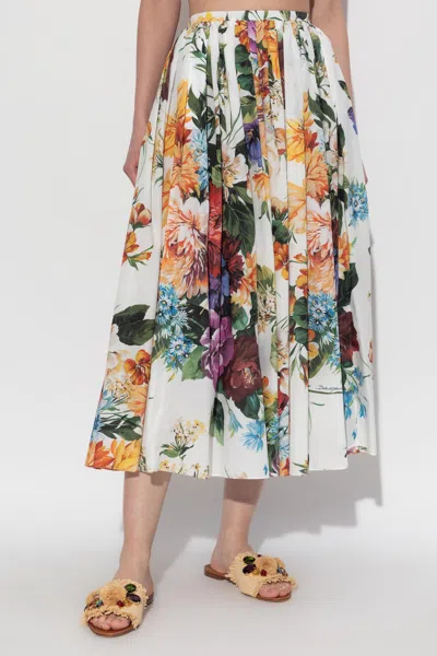 Dolce & Gabbana Flower-bouquet Print Midi Skirt In Multi