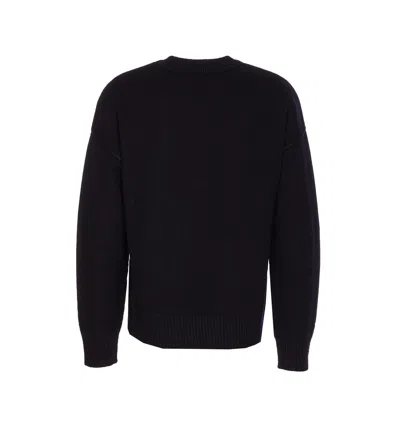 Ami Alexandre Mattiussi Relaxed Fit Black Wool Turtleneck Sweater With Graphic Heart Motif In Black