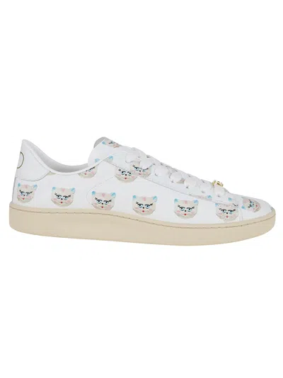 Valentino Artistic Maison Cat Leather Sneakers In White