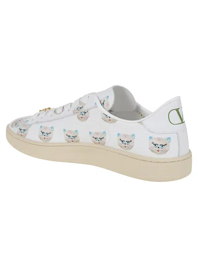 Valentino Artistic Maison Cat Leather Sneakers In White