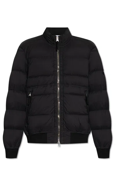 Stone Island Quilted Down Jacket With Ribbed Cuffs And Signature Patch In Black