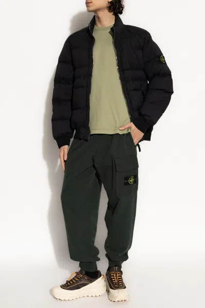 Stone Island Quilted Down Jacket With Ribbed Cuffs And Signature Patch In Black