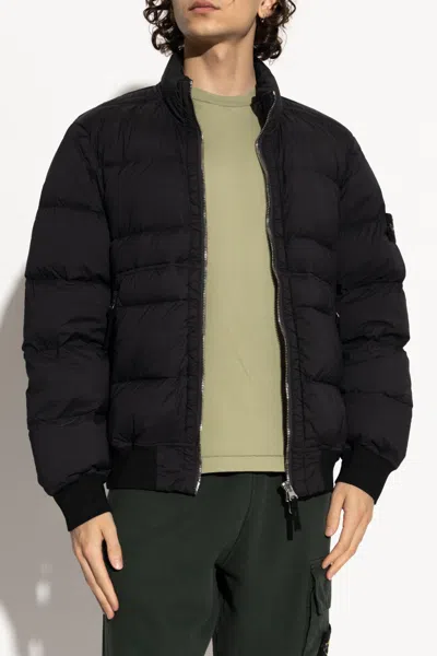 Stone Island Quilted Down Jacket With Ribbed Cuffs And Signature Patch In Black