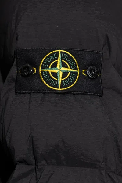 Stone Island Quilted Down Jacket With Ribbed Cuffs And Signature Patch In Black