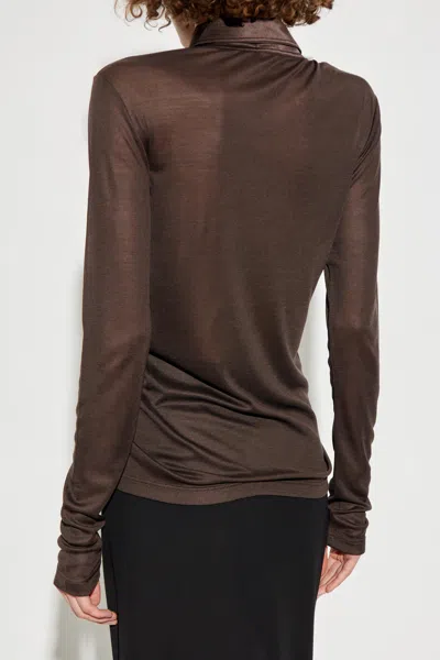 Tom Ford Silk Jersey Long Sleeve Polo In Brown