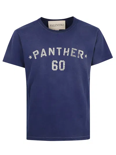 Valentino Panther Graphic Print Crew Neck T-shirt In Blue