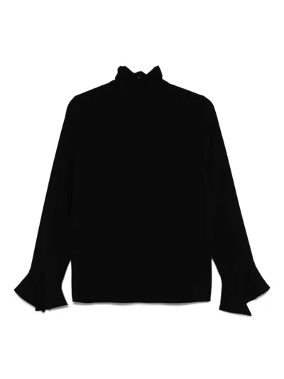 Alberto Biani Casual Flared Cuffs High Neck Top In Black