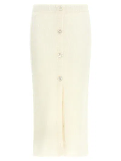 Alessandra Rich Mohair Skirt With Ribbed Waistband And Button Detailing In White