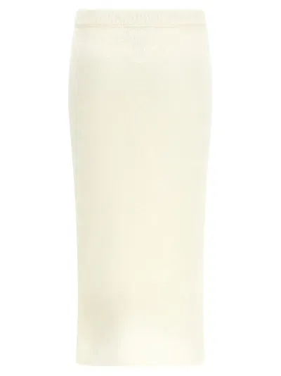 Alessandra Rich Mohair Skirt With Ribbed Waistband And Button Detailing In White