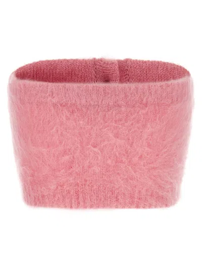 Alessandra Rich Mohair Top With Button Detailing And Floral Embroidery In Pink