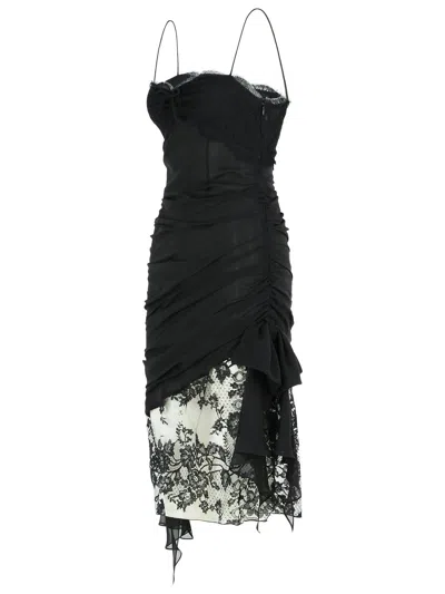 Alessandra Rich Silk Mini Dress Lace Overlay In Black