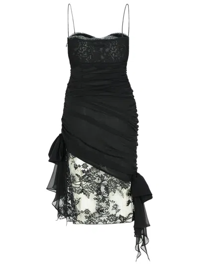 Alessandra Rich Silk Mini Dress Lace Overlay In Black