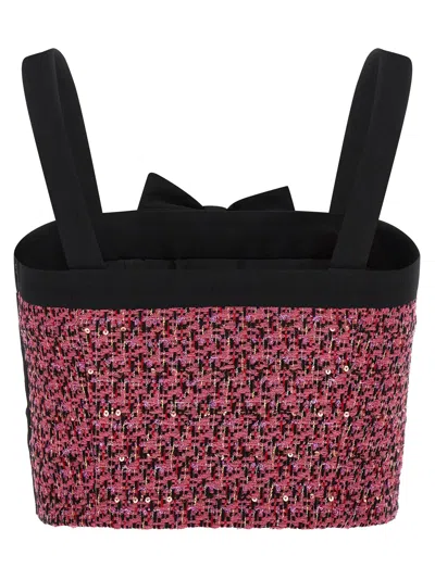 Alessandra Rich Wool Blend Tweed Top With Micro-sequin Embroidery And Bow Detail In Pink