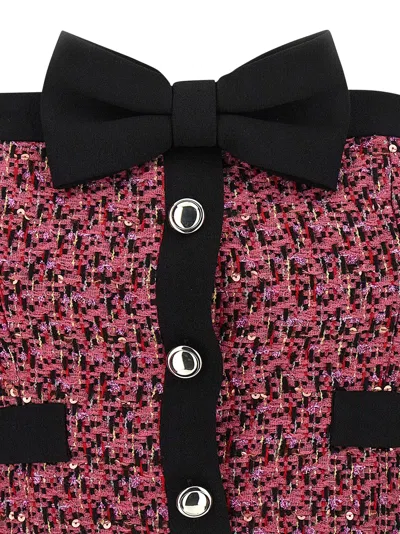 Alessandra Rich Wool Blend Tweed Top With Micro-sequin Embroidery And Bow Detail In Pink