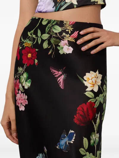 Alice And Olivia Floral-print Midi Skirt In Black