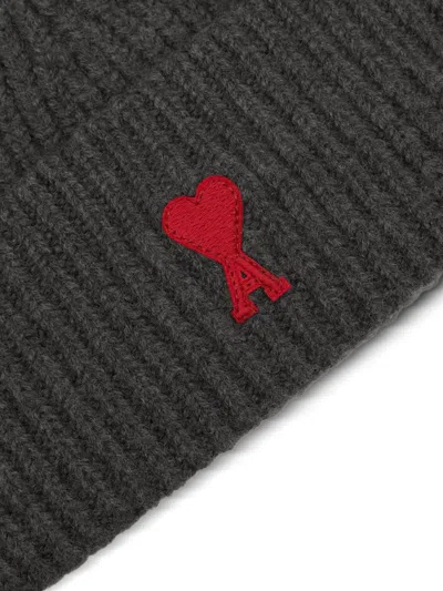 Ami Alexandre Mattiussi Ami Paris Ami Paris De Coeur Wool Beanie In Black