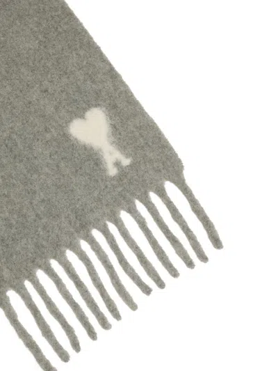 Ami Alexandre Mattiussi Ami Paris Ami Paris De Coeur Wool Scarf In Gray