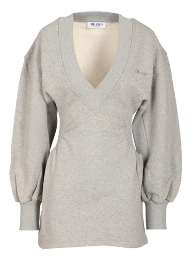 Attico Grey Mini Dress With V Neck And Logo Lettering On The Front In Gray