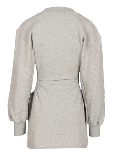Attico Grey Mini Dress With V Neck And Logo Lettering On The Front In Gray