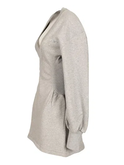 Attico Grey Mini Dress With V Neck And Logo Lettering On The Front In Gray