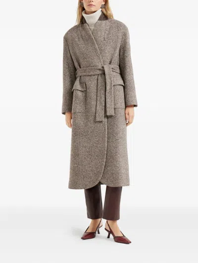 Brunello Cucinelli Coat Wrap Belted Notched Lapel