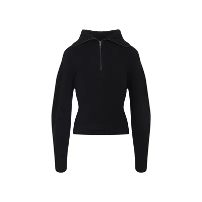 Lemaire High Collar Wool Sweater With Half-zip Closure In Black